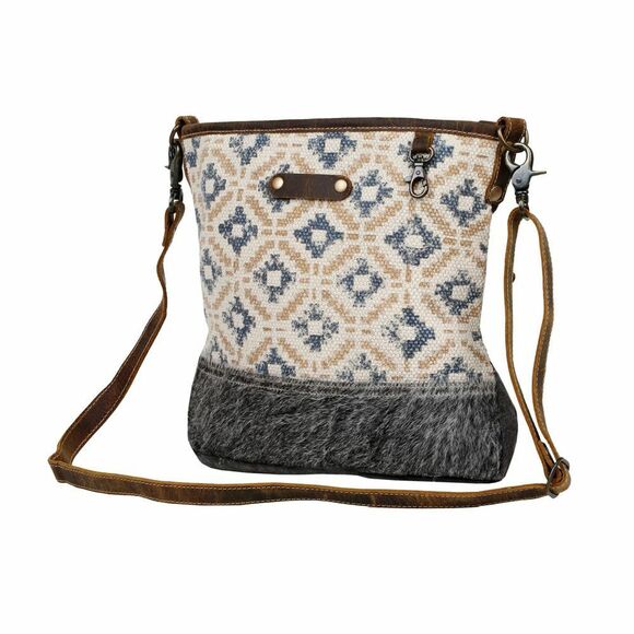 Myra Bag Handmade Everlasting Shoulder Bag Upcycled Canvas & Cowhide Leather - Picture 2 of 5